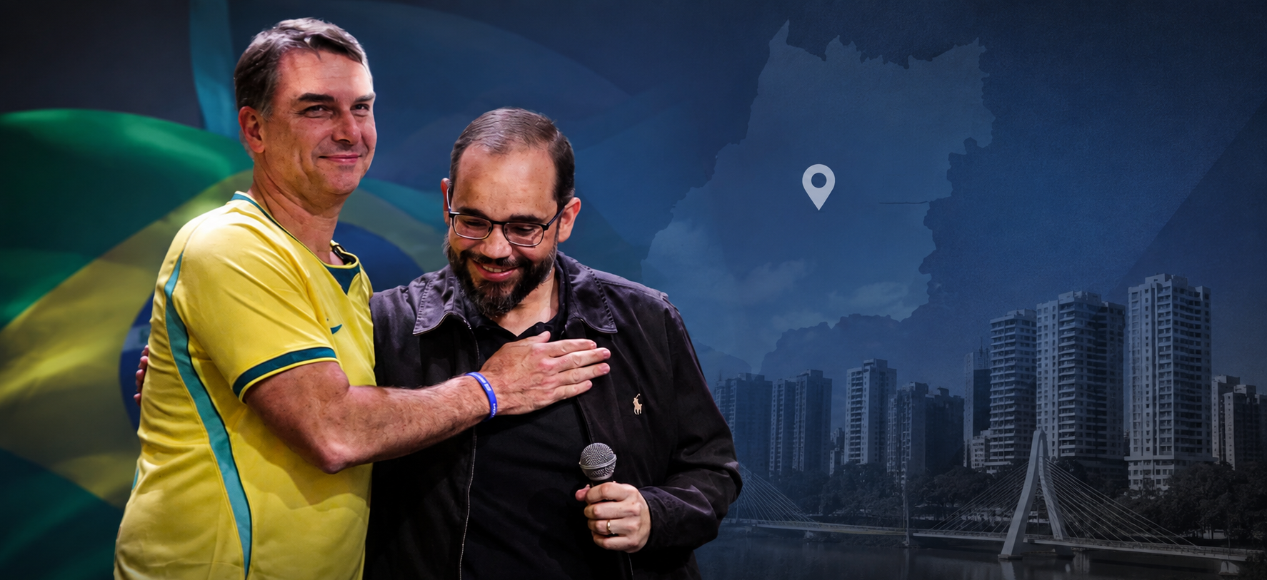 Flávio Bolsonaro declara apoio à candidatura de Fábio Sousa durante visita a Goiânia